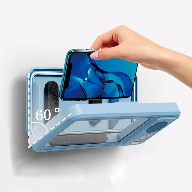 AquaMounts™  Waterproof Phone Case with Bluetooth Speaker Wall Mount Phone Holder Stand Anti-Fog for Showering Bathe Bathroom Kitchen