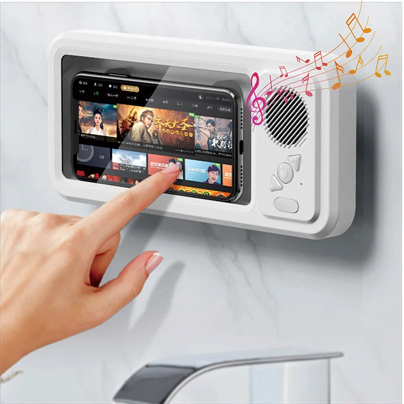 AquaMounts™  Waterproof Phone Case with Bluetooth Speaker Wall Mount Phone Holder Stand Anti-Fog for Showering Bathe Bathroom Kitchen